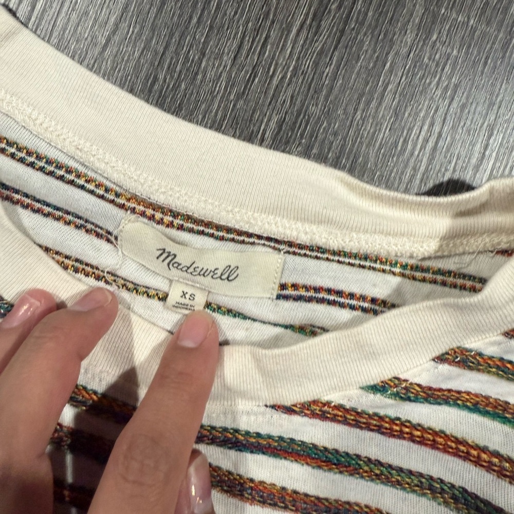 Madewell Kids Long Sleeve Striped Tee in Cream with Brown & Green Stripes - Picture 5 of 12